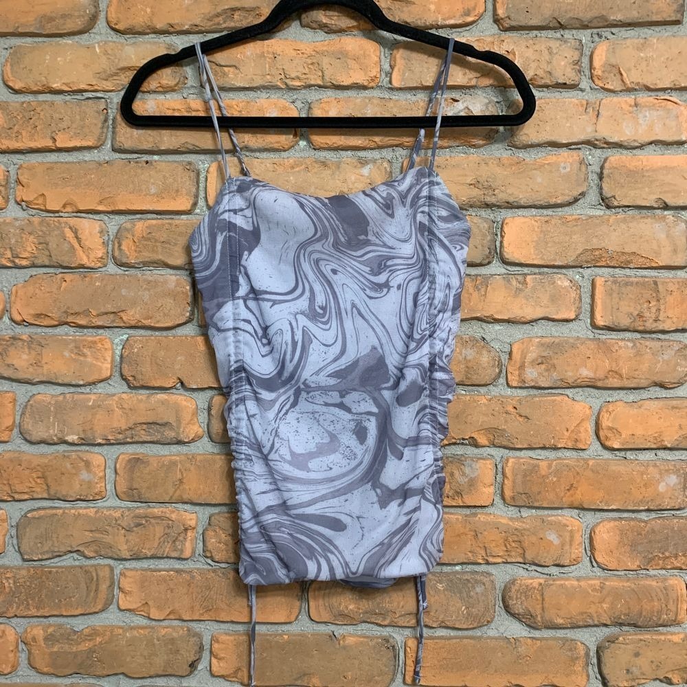 Urban Outfitters Grey Marble Swirl Ruched Mesh‎ Cowl Neck Cami Top Size XS